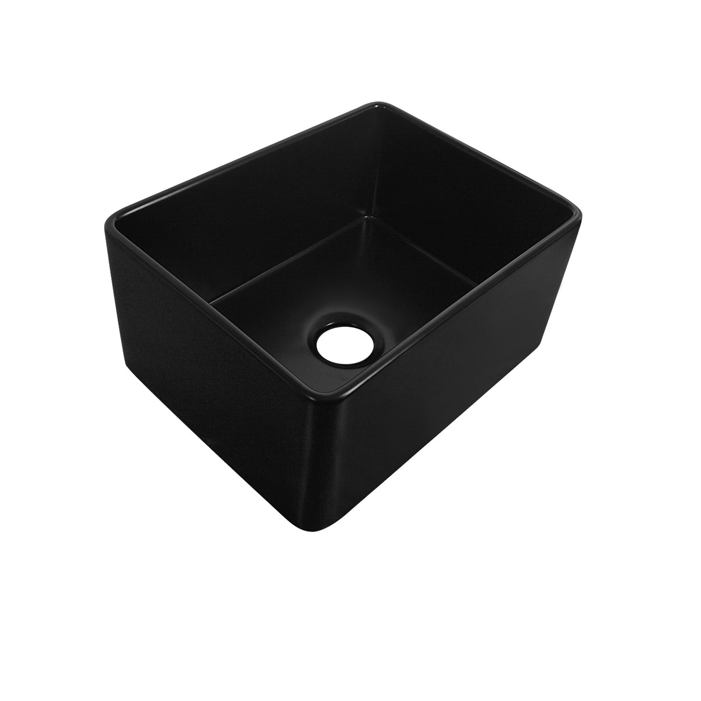 DeerValley Perch 24" Single Bowl Rectangular Black Fireclay Large Capacity Farmhouse Kitchen Sink With Basket Strainer Drain and Grid