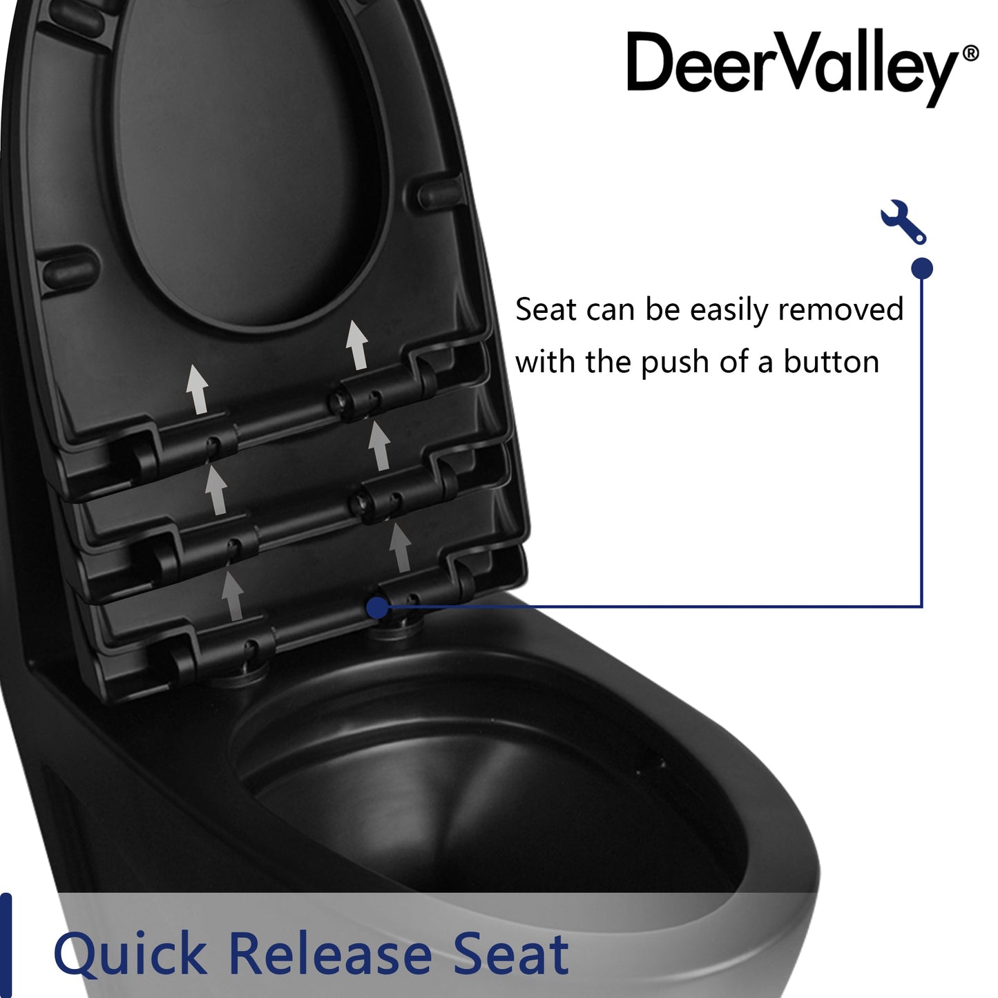 DeerValley Quick-Release Soft-Close Elongated Black Urea Formaldehyde Resin (UF) Toilet Seat (Fit with DV-1F0027)