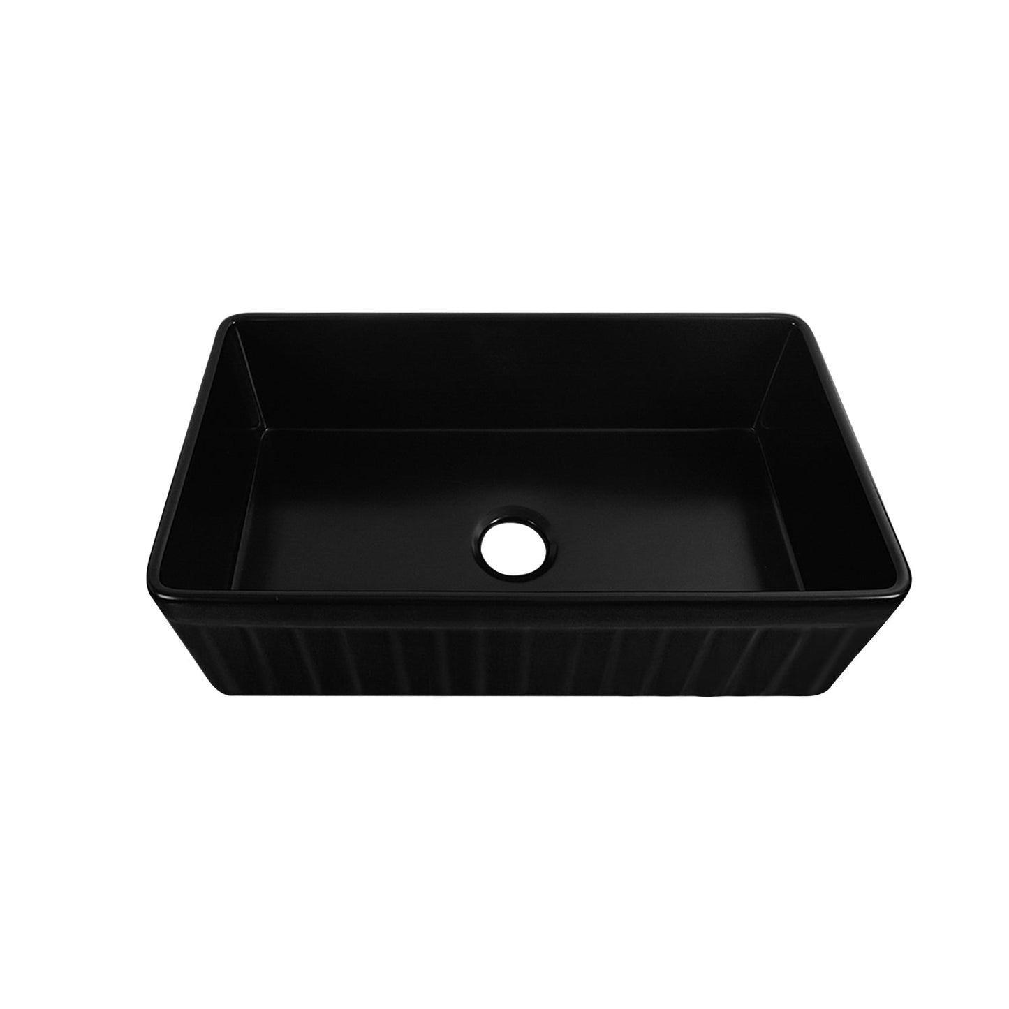 DeerValley Solstice 33" Single Bowl Rectangular Black Fireclay Seamless Farmhouse Kitchen Sink With Basket Strainer Drain and Grid