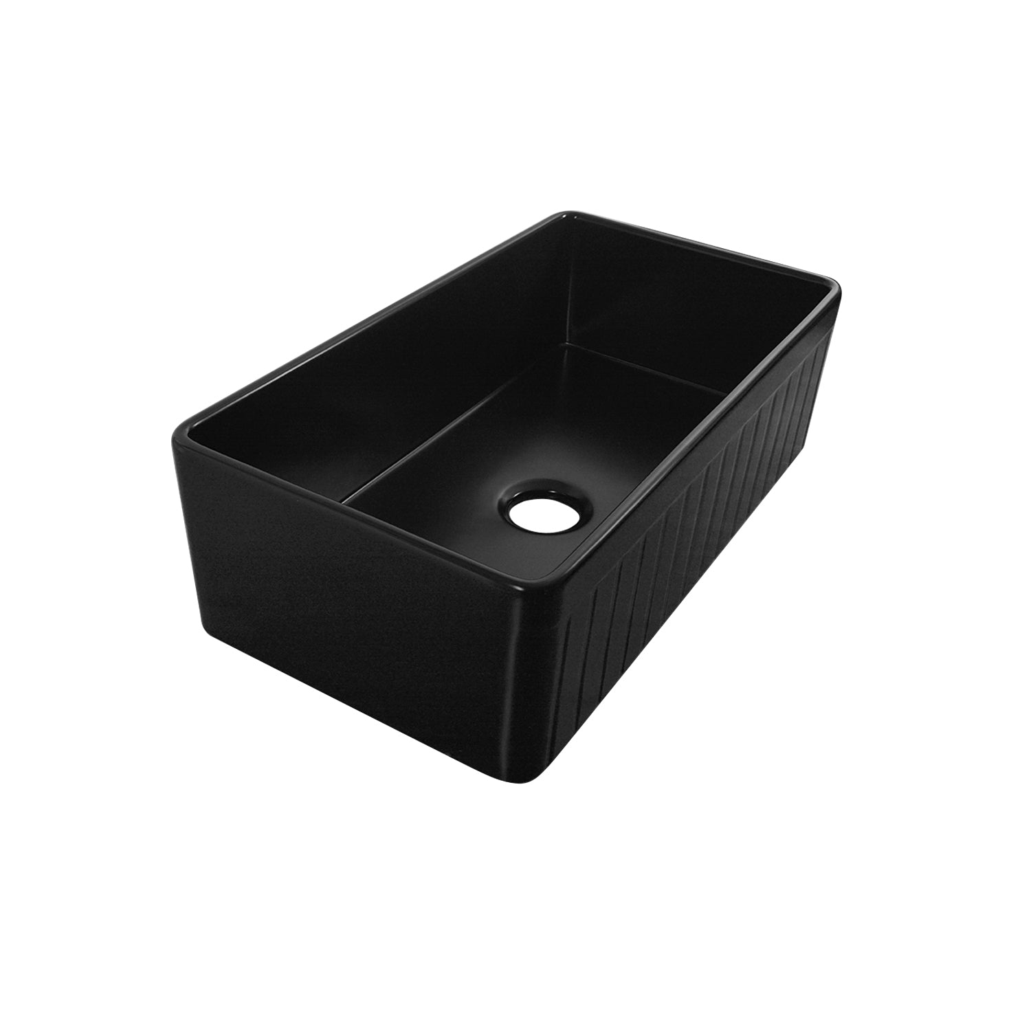 DeerValley Solstice 33" Single Bowl Rectangular Black Fireclay Seamless Farmhouse Kitchen Sink With Basket Strainer Drain and Grid