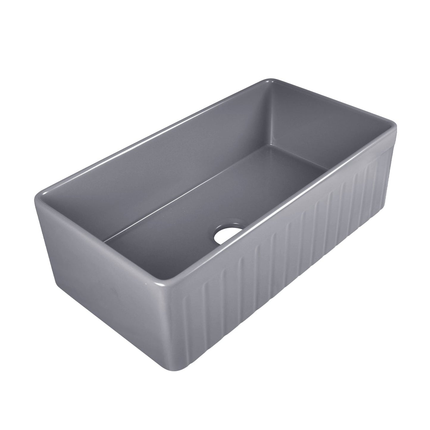 DeerValley Solstice 33" Single Bowl Rectangular Gray Fireclay Easy-Cleaning Farmhouse Kitchen Sink With Basket Strainer Drain and Grid