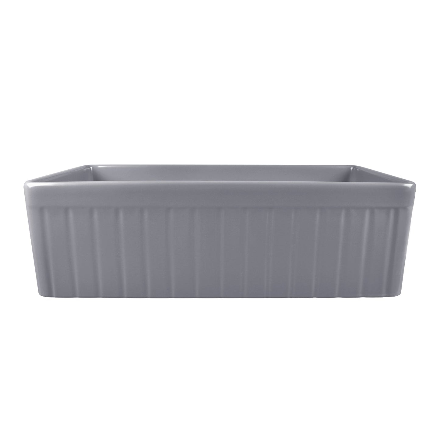 DeerValley Solstice 33" Single Bowl Rectangular Gray Fireclay Easy-Cleaning Farmhouse Kitchen Sink With Basket Strainer Drain and Grid