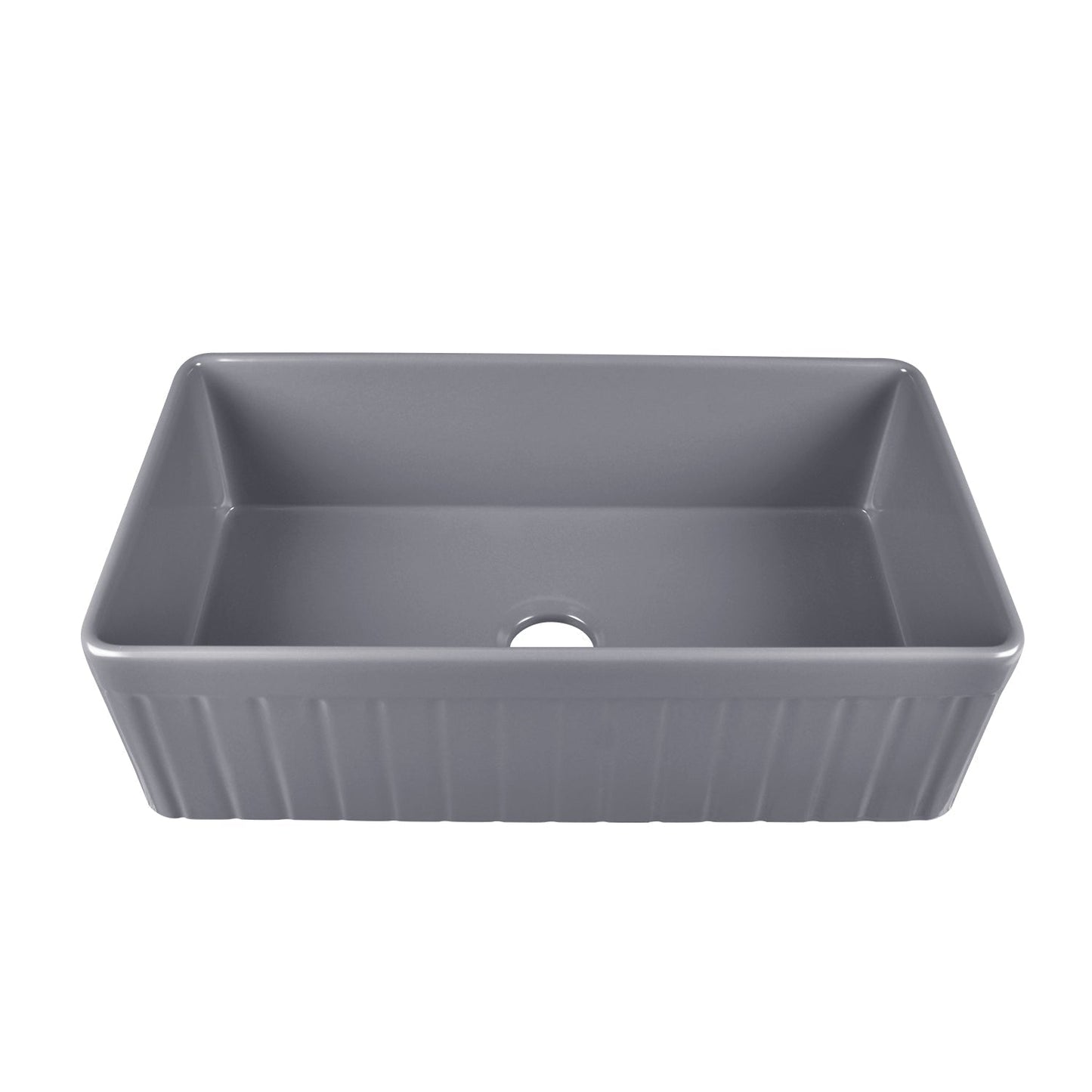 DeerValley Solstice 33" Single Bowl Rectangular Gray Fireclay Easy-Cleaning Farmhouse Kitchen Sink With Basket Strainer Drain and Grid