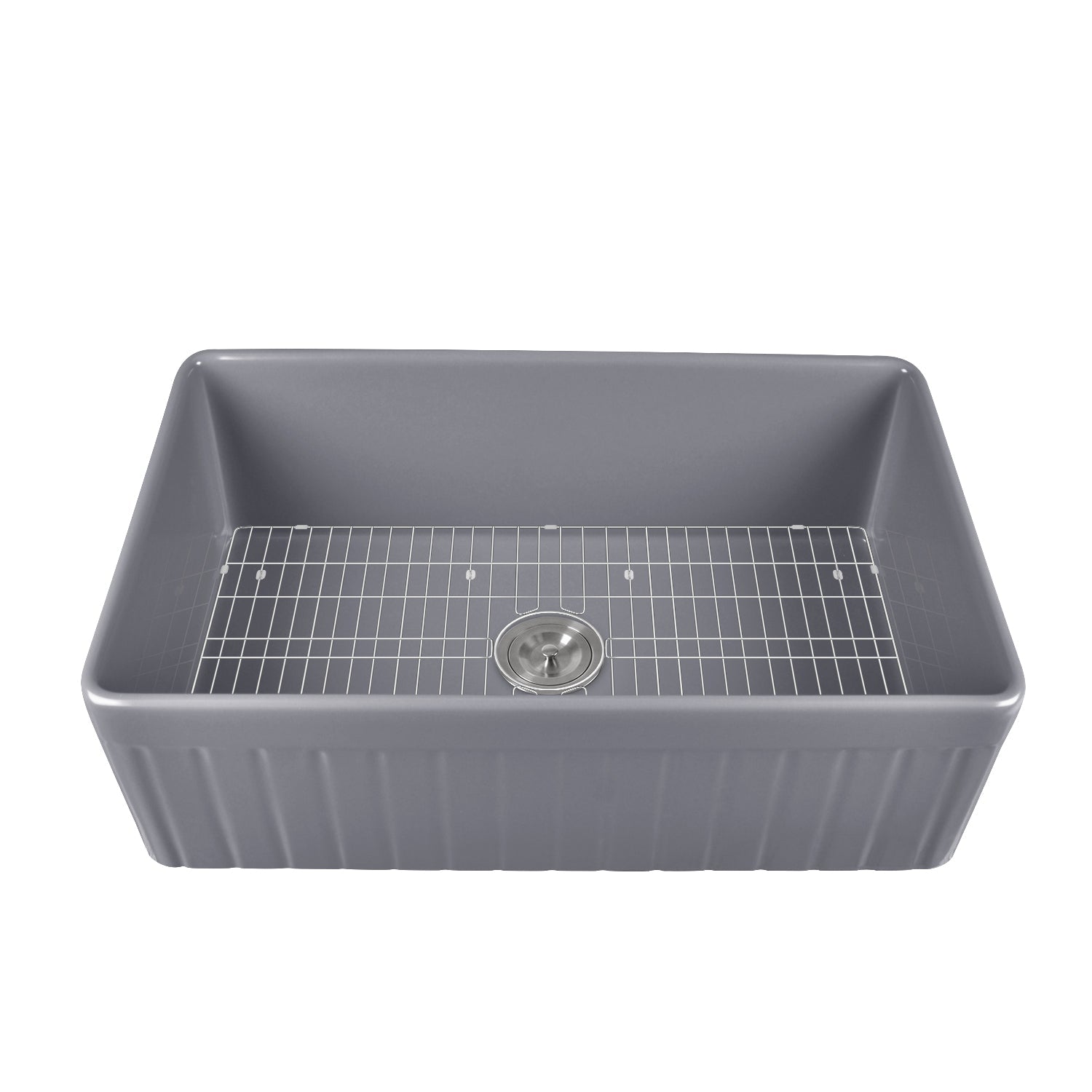 DeerValley Solstice 33" Single Bowl Rectangular Gray Fireclay Easy-Cleaning Farmhouse Kitchen Sink With Basket Strainer Drain and Grid