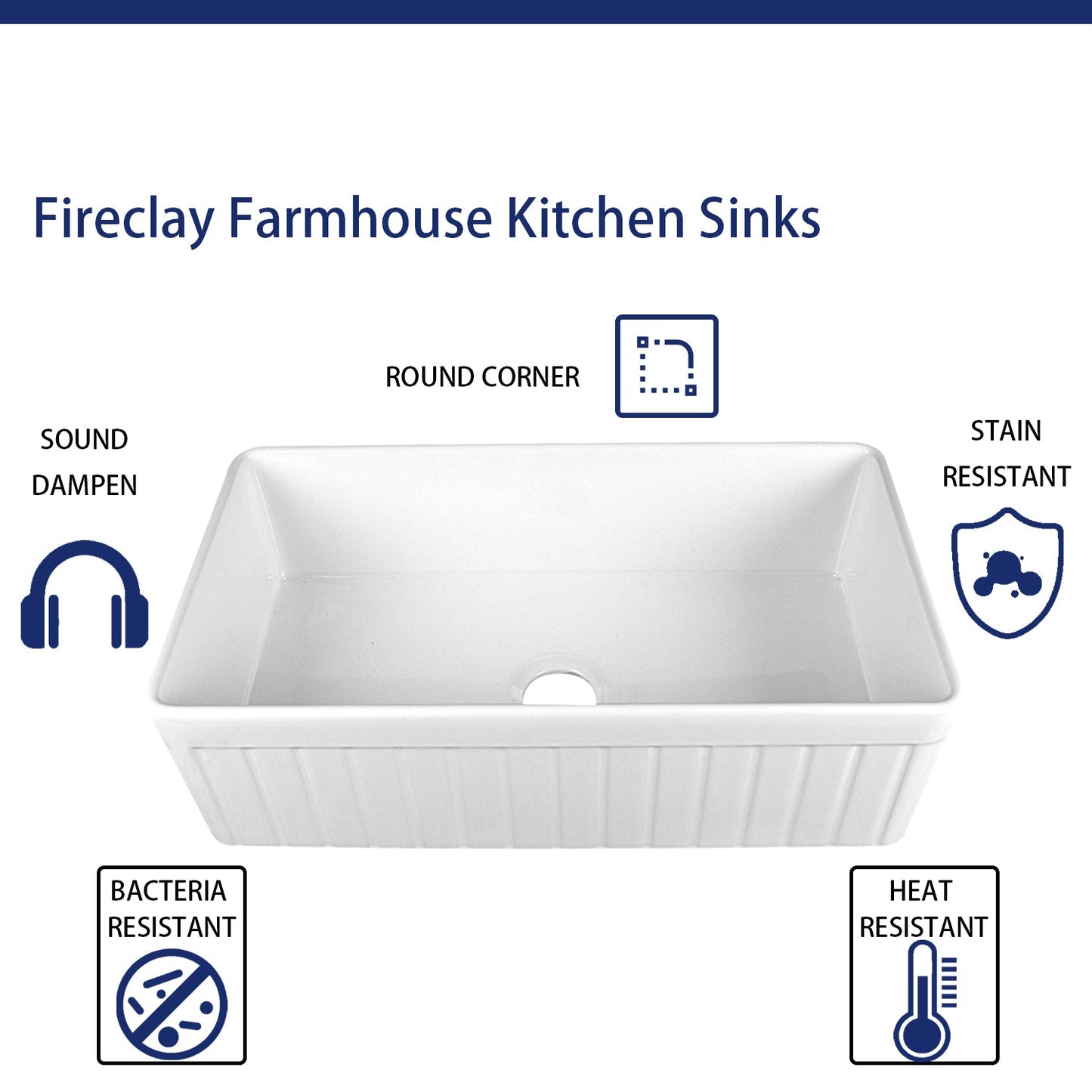 DeerValley Solstice 33" Single Bowl Rectangular White Fireclay Easy-Cleaning Farmhouse Kitchen Sink With Basket Strainer Drain and Grid