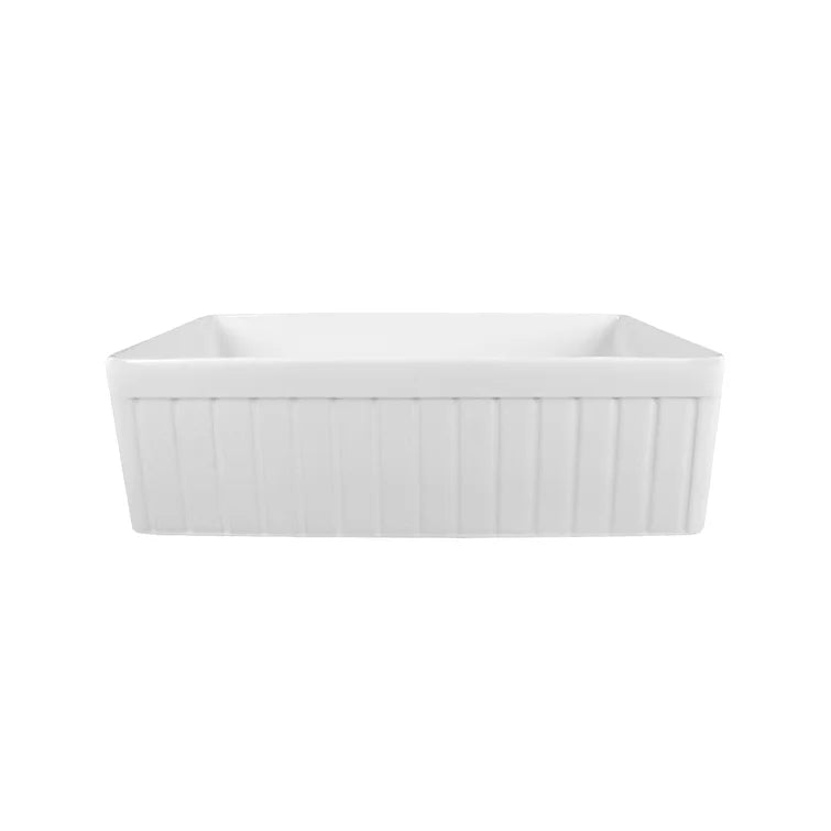 DeerValley Solstice 33" Single Bowl Rectangular White Fireclay Easy-Cleaning Farmhouse Kitchen Sink With Basket Strainer Drain and Grid