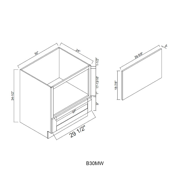 Domain Cabinets B30MW-VWA-NG Havana 30" x 35" With 1 Drawer Walnut Brown Wooden Microwave Base Cabinet