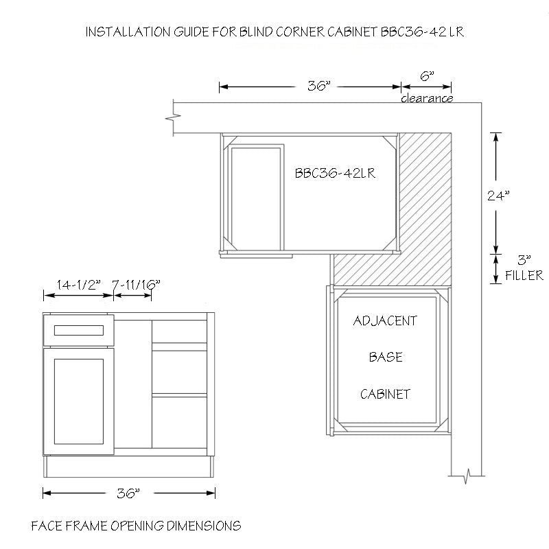 Domain Cabinets BBC36-42LR-SWS-NG Supreme 36" x 35" With 1 Door and 1 Drawer White Wooden Blind Base Corner