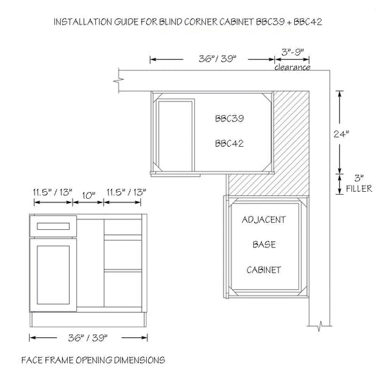Domain Cabinets BBC39-CSW-SD Coastal 36" x 35" With 1 Door and 1 Drawer White Wooden Blind Corner Base Cabinet