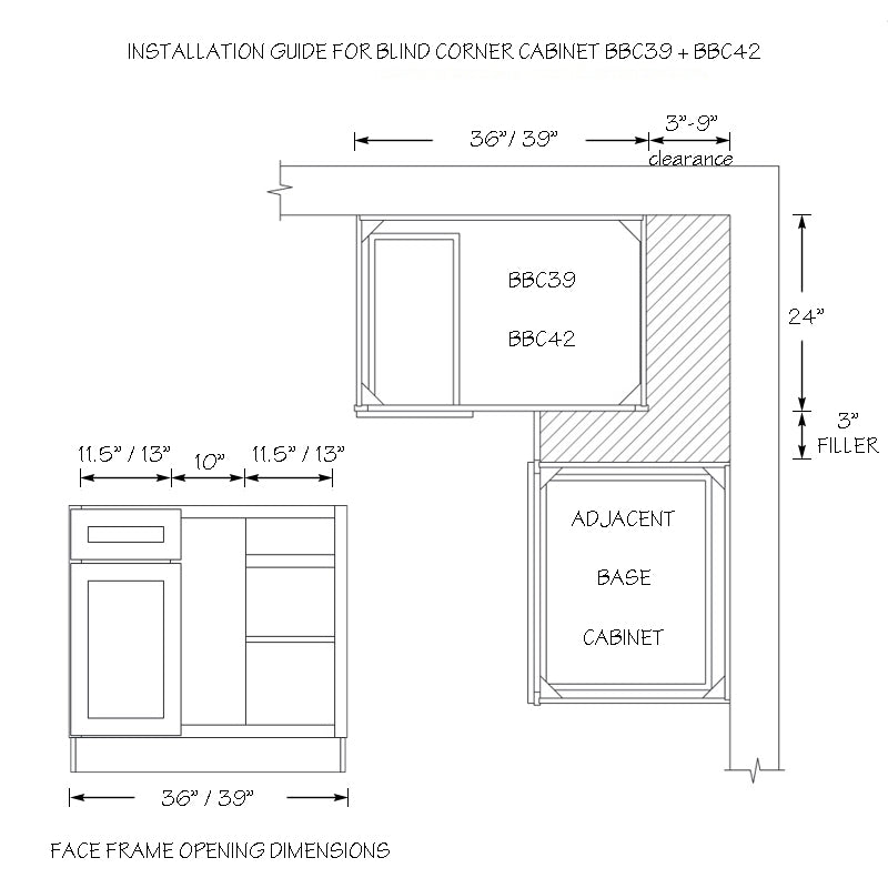 Domain Cabinets BBC42-AIW-SD Alton 39" x 35" With 1 Door and 1 Drawer Ivory White Wooden Blind Corner Cabinet