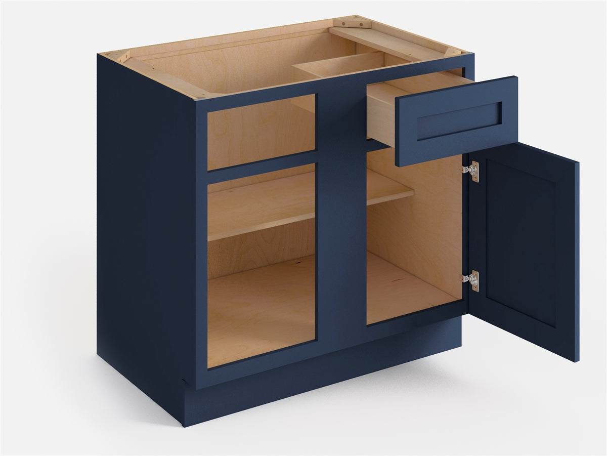 Domain Cabinets BBC45-MBF-VW Valleywood 39" x 35" With 1 Door and 1 Drawer Marine Blue Wooden Base Blind Corner Cabinet
