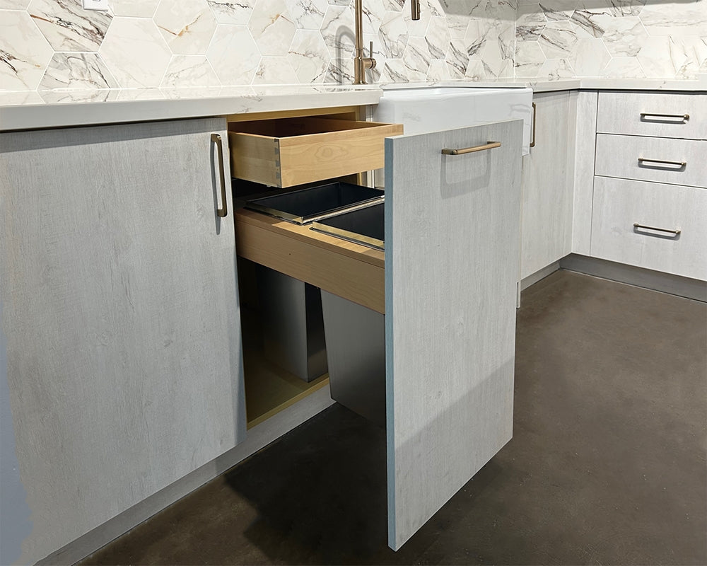 Domain Cabinets BT18-FBS-IN Frameless 18" x 35" With 2 Drawers Bella Slab Wood Trash PullOut Base Drawer Cabinet