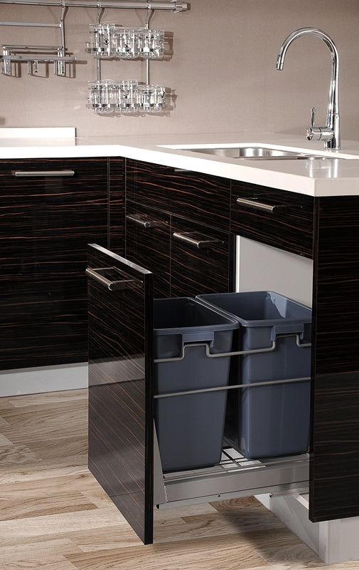 Domain Cabinets BTC18-LQW-UN Lacquer 18" x 35" With 2 Drawers White Wooden Trash PullOut Base Cabinet