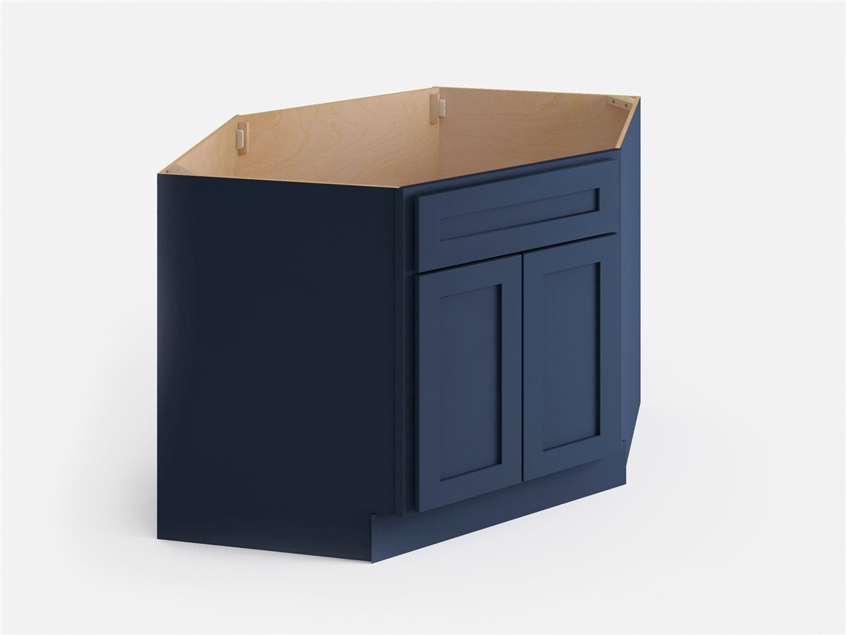 Domain Cabinets CBD42-MBF-VW Valleywood 42" x 35" With 2 Doors Marine Blue Wooden Diagonal Corner Base Cabinet