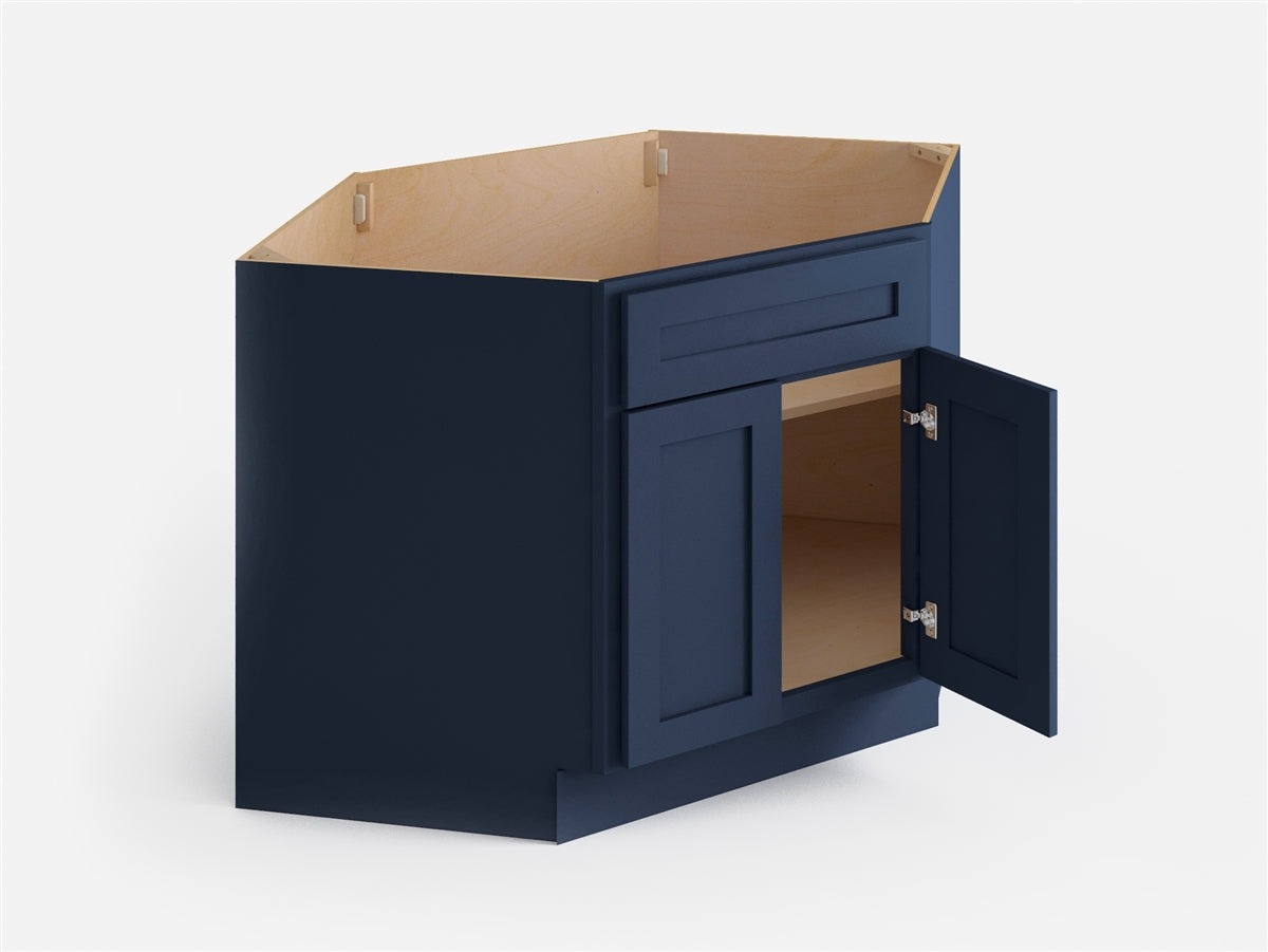 Domain Cabinets CBD42-MBF-VW Valleywood 42" x 35" With 2 Doors Marine Blue Wooden Diagonal Corner Base Cabinet