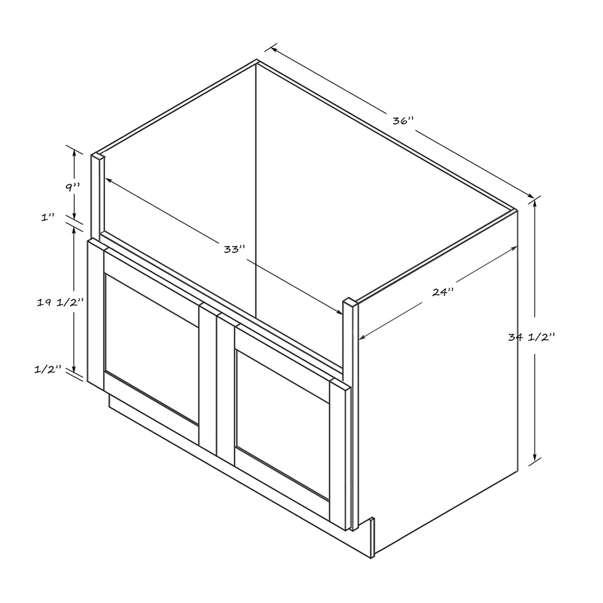 Domain Cabinets DSB36-KWS-BC Kingston 36" x 35" With 2 Doors White Wooden Apron Sink Base Cabinet