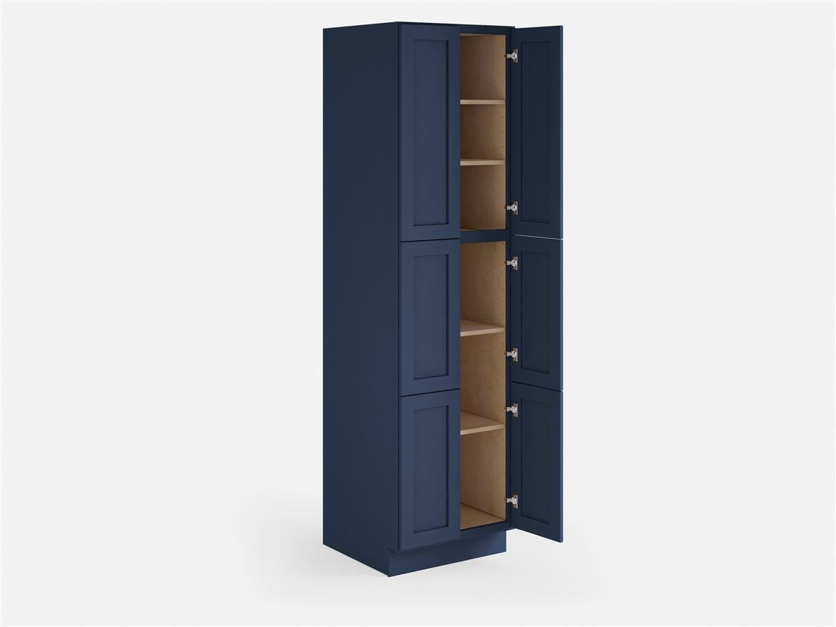 Domain Cabinets LC3096-MBF-VW Valleywood 30" x 96" With 4 Doors and 4 Shelves Marine Blue Wooden Double Pantry Cabinet