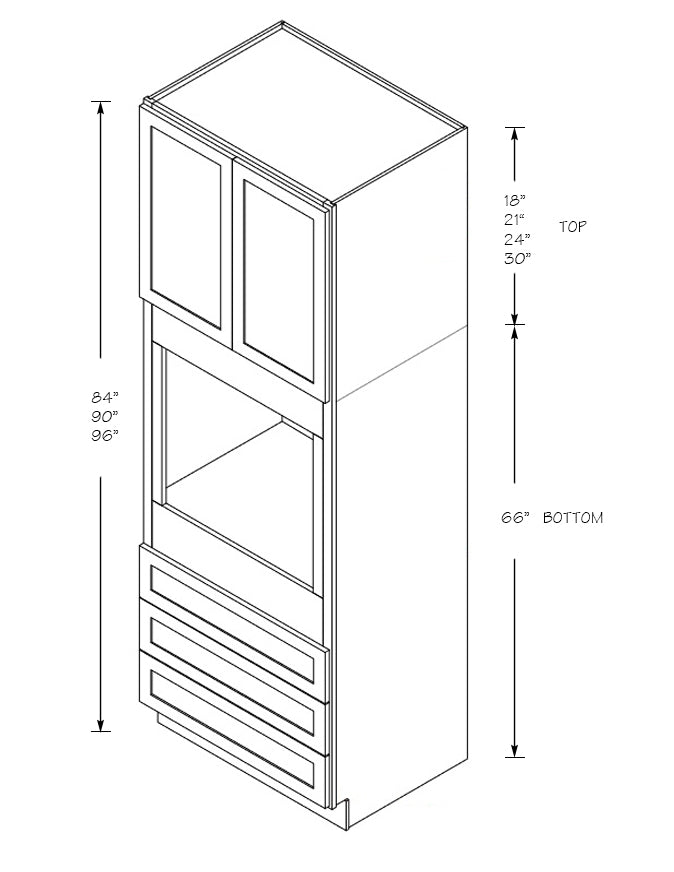 Domain Cabinets O336624-AIM-SD Alton 33" x 66" With 3 Drawers Iced Mocha Wooden Oven Bottom Cabinet