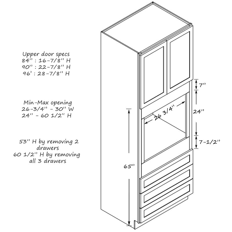 Domain Cabinets OC3384SD-SFPW-VW Valleywood 33" x 84" With 2 Doors and 3 Drawers White Wooden Oven Cabinet