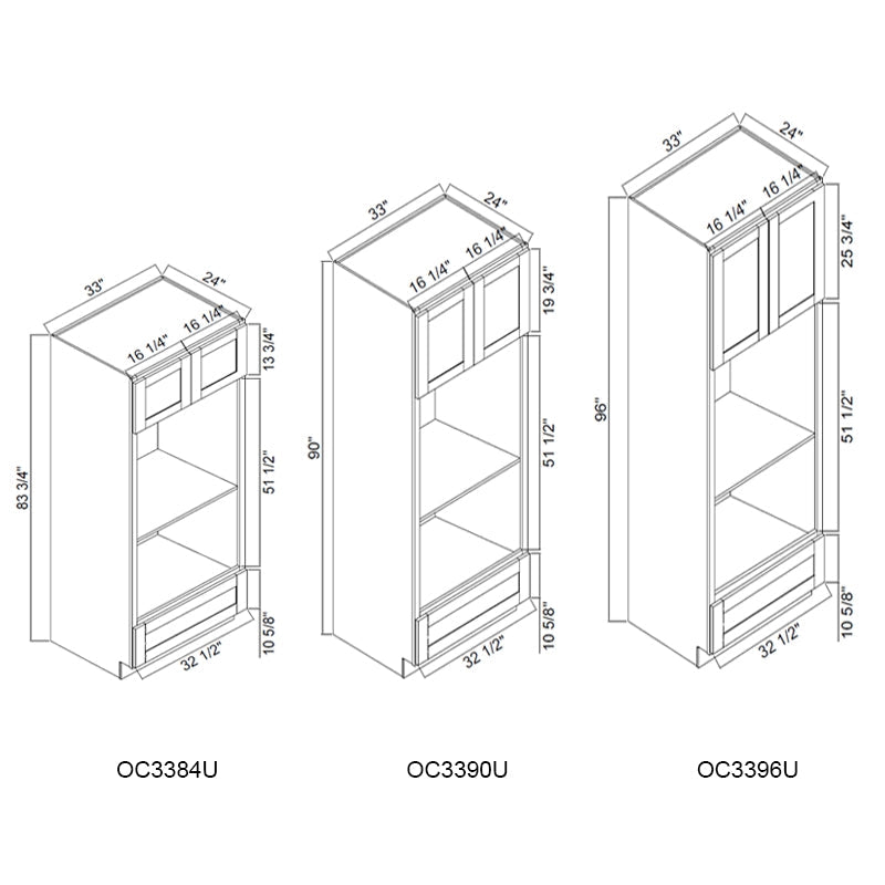 Domain Cabinets OC3384U-SWS-NG Supreme 33" x 84" With 2 Doors and 1 Drawer White Wooden Double Oven Cabinet