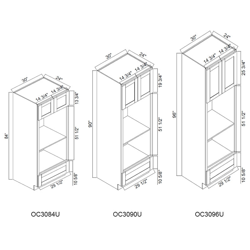 Domain Cabinets OC3384U-SWS-NG Supreme 33" x 84" With 2 Doors and 1 Drawer White Wooden Double Oven Cabinet