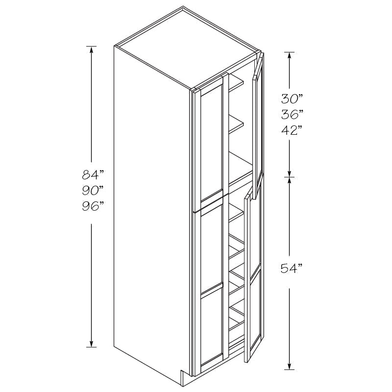 Domain Cabinets PC2484-KGS-BC Kingston 24" x 84" With 4 Doors and 6 Shelves Gray Wooden Double Pantry Cabinet