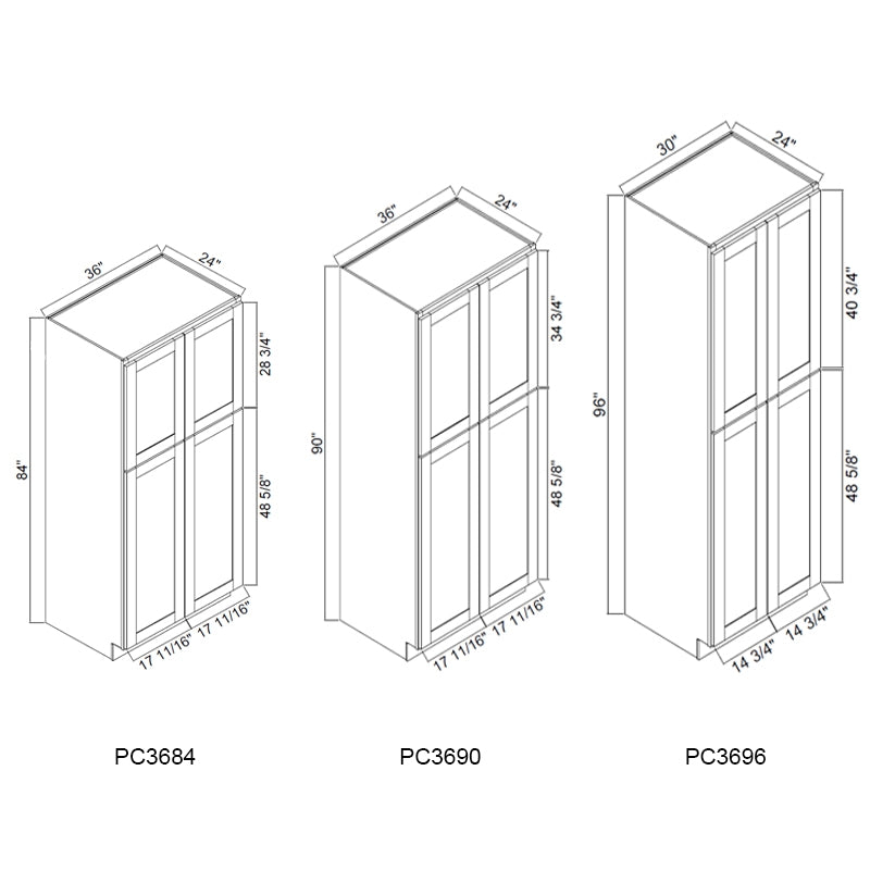 Domain Cabinets PC3696-SWS-NG Supreme 36" x 96" With 4 Doors and 6 Shelves White Wooden Double Pantry Cabinet
