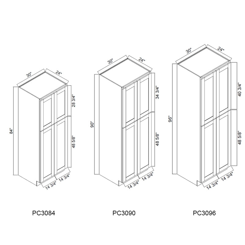 Domain Cabinets PC3696-SWS-NG Supreme 36" x 96" With 4 Doors and 6 Shelves White Wooden Double Pantry Cabinet