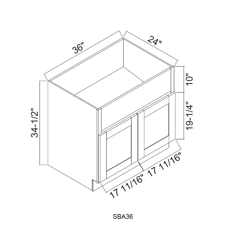 Domain Cabinets SBA36-ESS-NG Supreme Shaker 36" x 35" With 2 Doors Espresso Wooden Apron Sink Base Cabinet