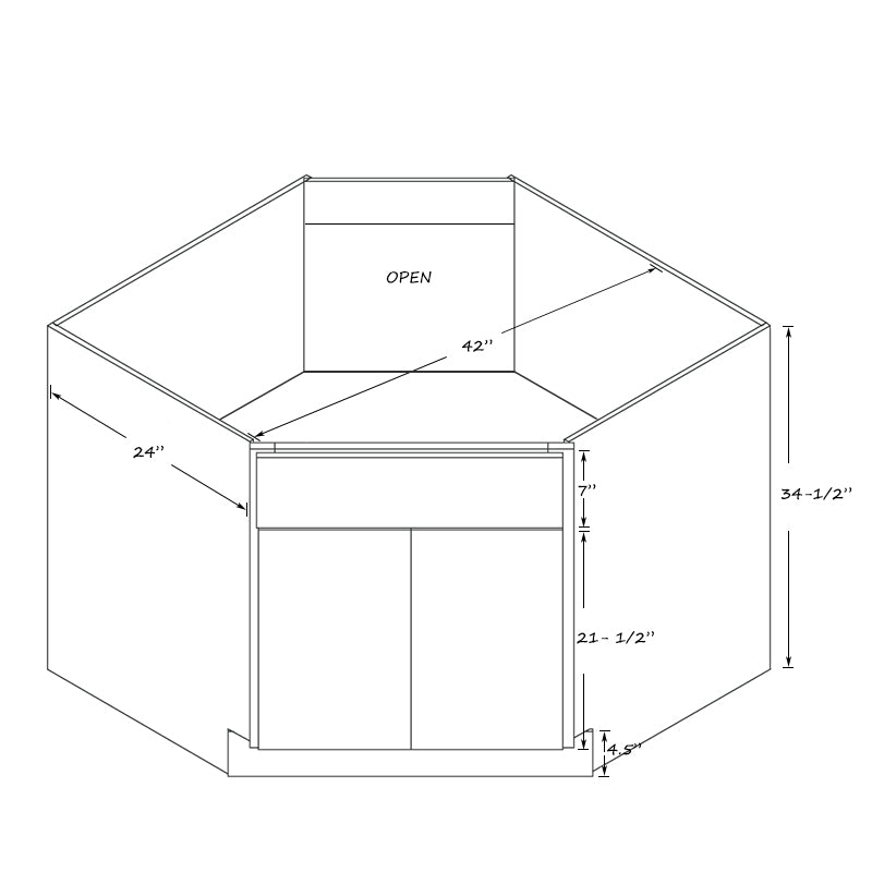 Domain Cabinets SBCD42-MBF-VW Valleywood 42" x 35" With 2 Doors Marine Blue Wooden Diagonal Corner Sink Base Cabinet
