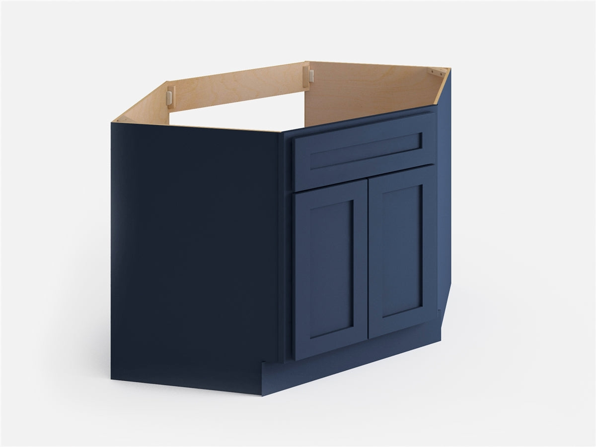Domain Cabinets SBCD42-MBF-VW Valleywood 42" x 35" With 2 Doors Marine Blue Wooden Diagonal Corner Sink Base Cabinet