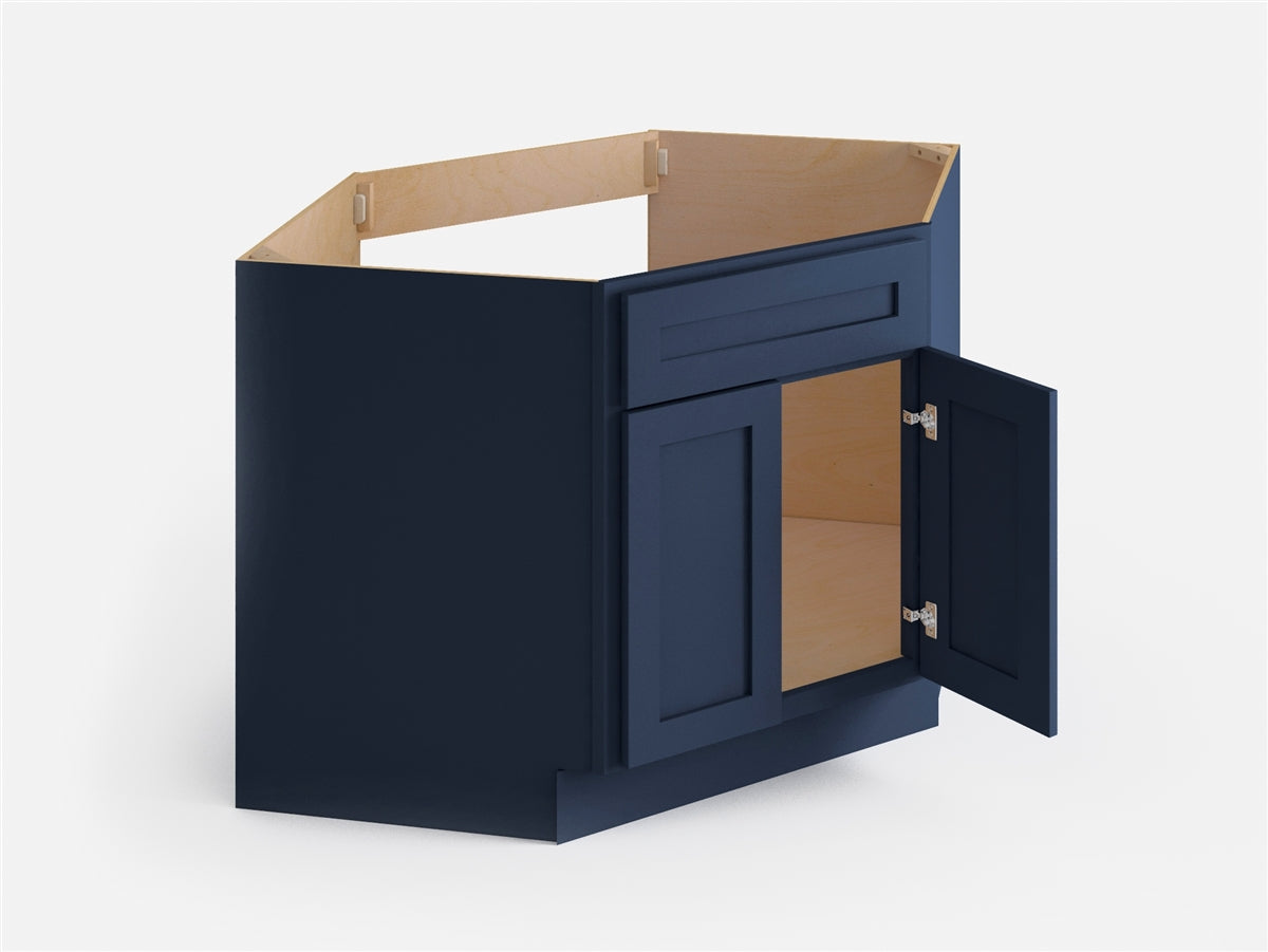 Domain Cabinets SBCD42-MBF-VW Valleywood 42" x 35" With 2 Doors Marine Blue Wooden Diagonal Corner Sink Base Cabinet