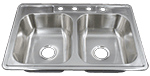 Drop In Dual Bowl 50/50 33" Stainless Steel Kirchen Sink with 4 Holes by Chemcore Industries