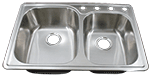 Drop In Dual Bowl 60/40 33" Stainless Steel Kirchen Sink by Chemcore Industries