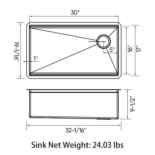 Duko Kingston 30" x 18" Stainless Steel Single Bowl Kitchen Sink Workstation