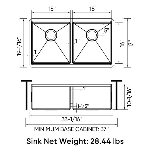 Duko Kingston 32" x 19" Stainless Steel Double Bowl Kitchen Sink Workstation