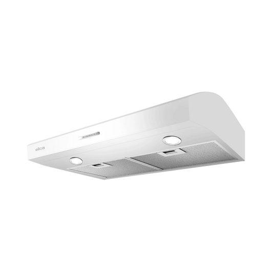 Elica Allasio 30" White 3-Speed Electronic Push Button Ducted Undercabinet Range Hood With Blue Illumination Controls & LED Lights