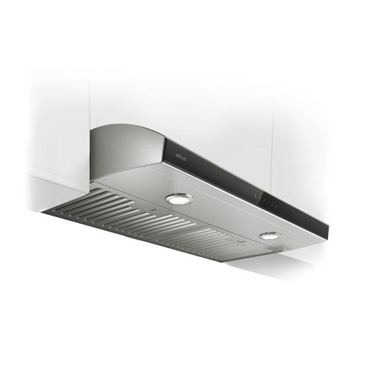 Elica Aria 36" Stainless Steel 4-Speed Capacitive Touch Control Ducted Undercabinet Range Hood With Black Tempered Glass & Premium Dimmable LED Lights
