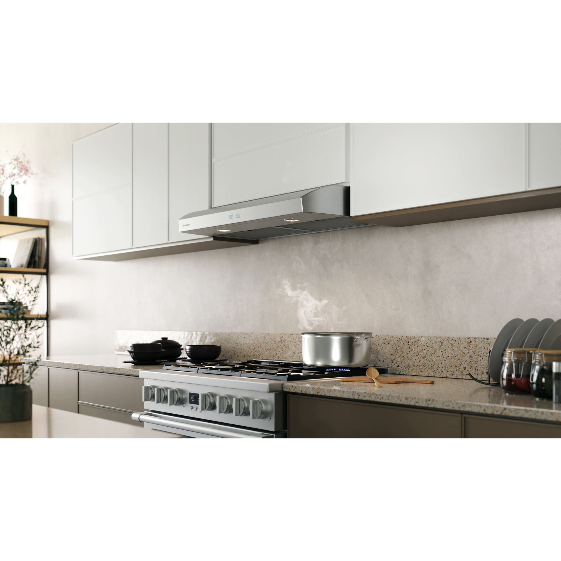 Elica Bellagio 30" Stainless Steel 4-Speed Electric Touch Buttons Ducted Undercabinet Range Hood With Adjustable Color Illuminations & LED Lights