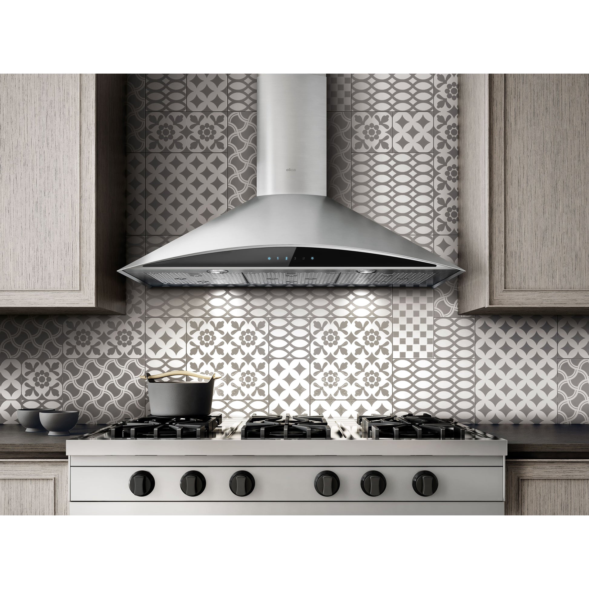 Elica Foglia 30" Stainless Steel & Black Glass 3-Speed Capacitive Touch Wall Mount Range Hood