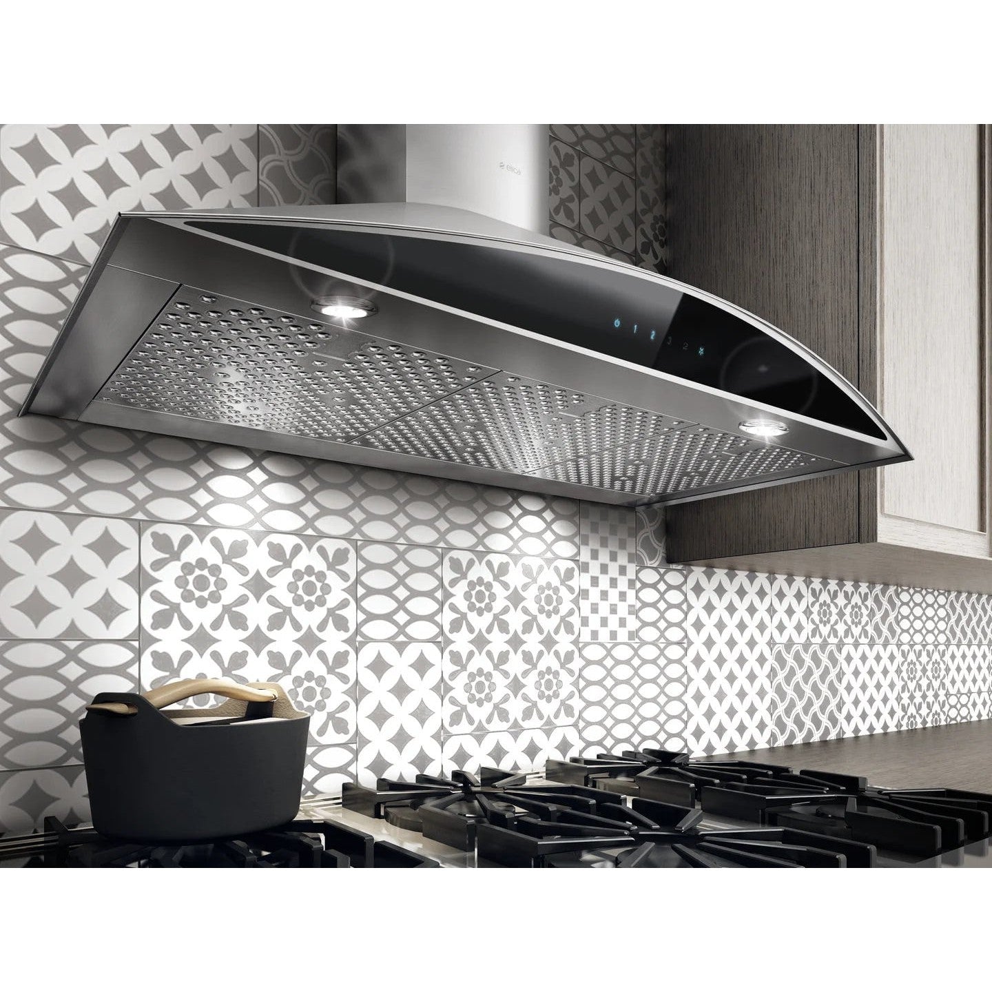 Elica Foglia 30" Stainless Steel & Black Glass 3-Speed Capacitive Touch Wall Mount Range Hood