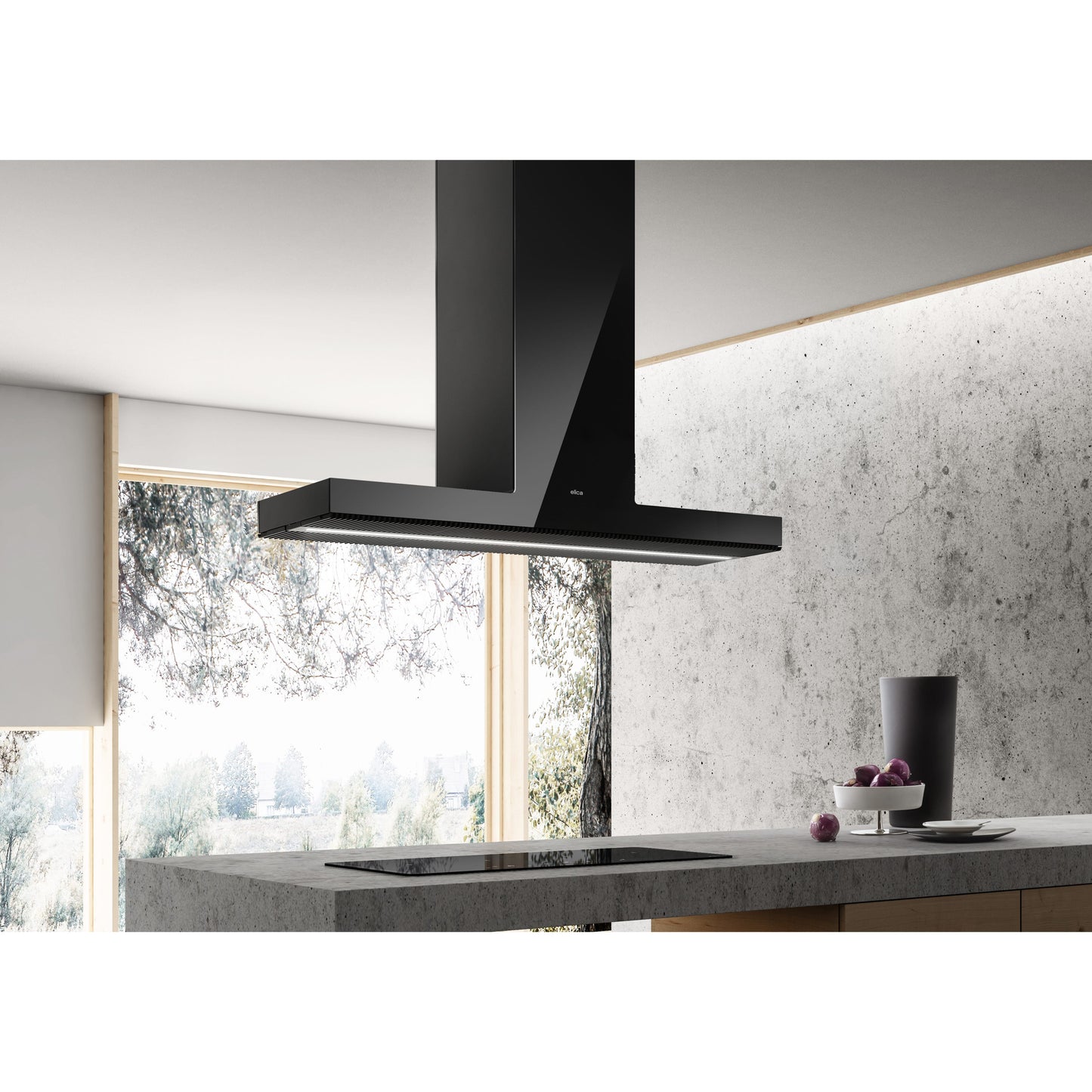Elica Haiku Island 48" Ultra Translucent Black 3-Speed Sensitive Touch Glass Island Range Hood