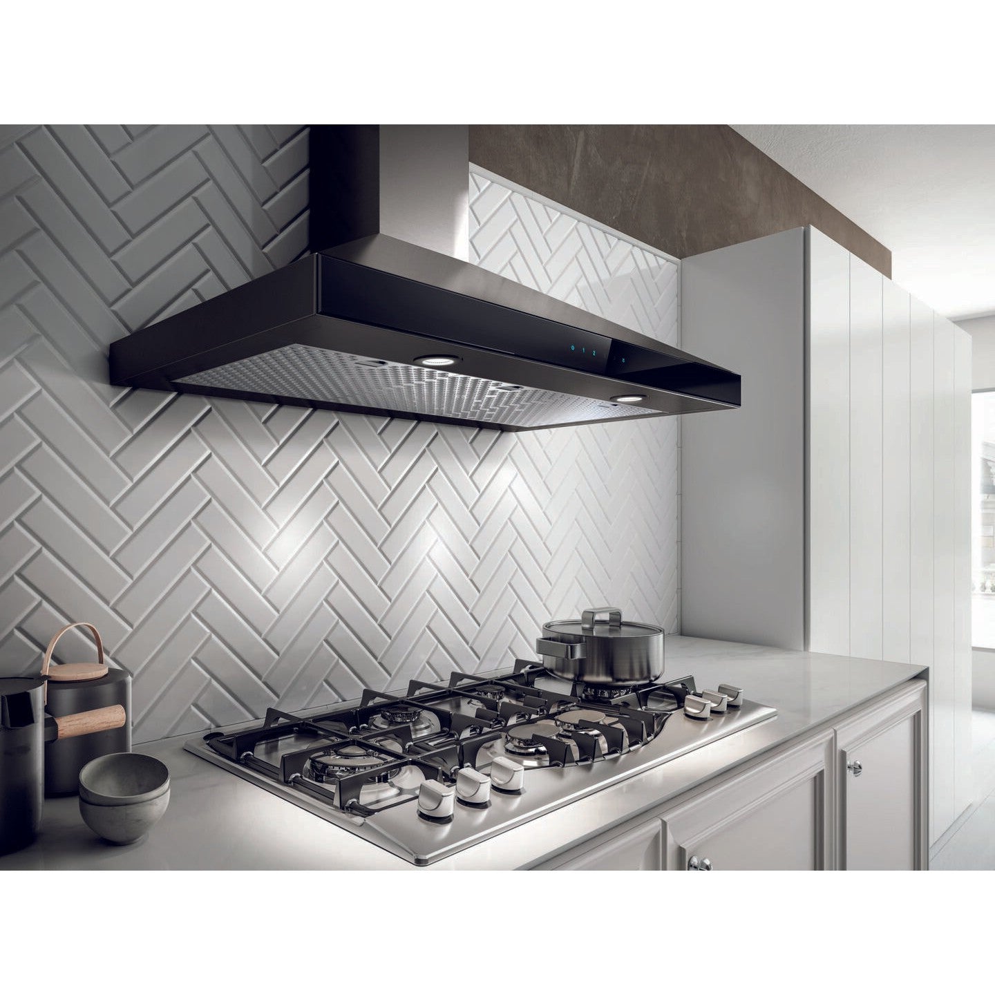 Elica Varna 36" Black Stainless Steel & Black Glass 3-Speed Capacitive Touch Wall Mount Range Hood