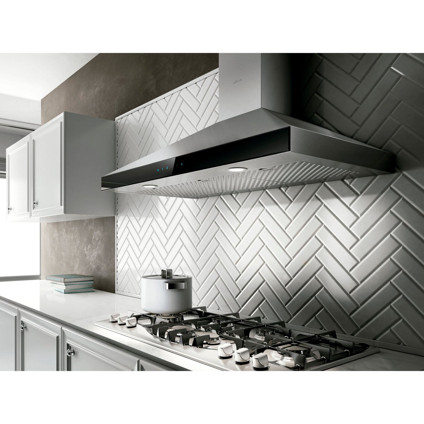 Elica Varna 36" Black Stainless Steel & Black Glass 3-Speed Capacitive Touch Wall Mount Range Hood