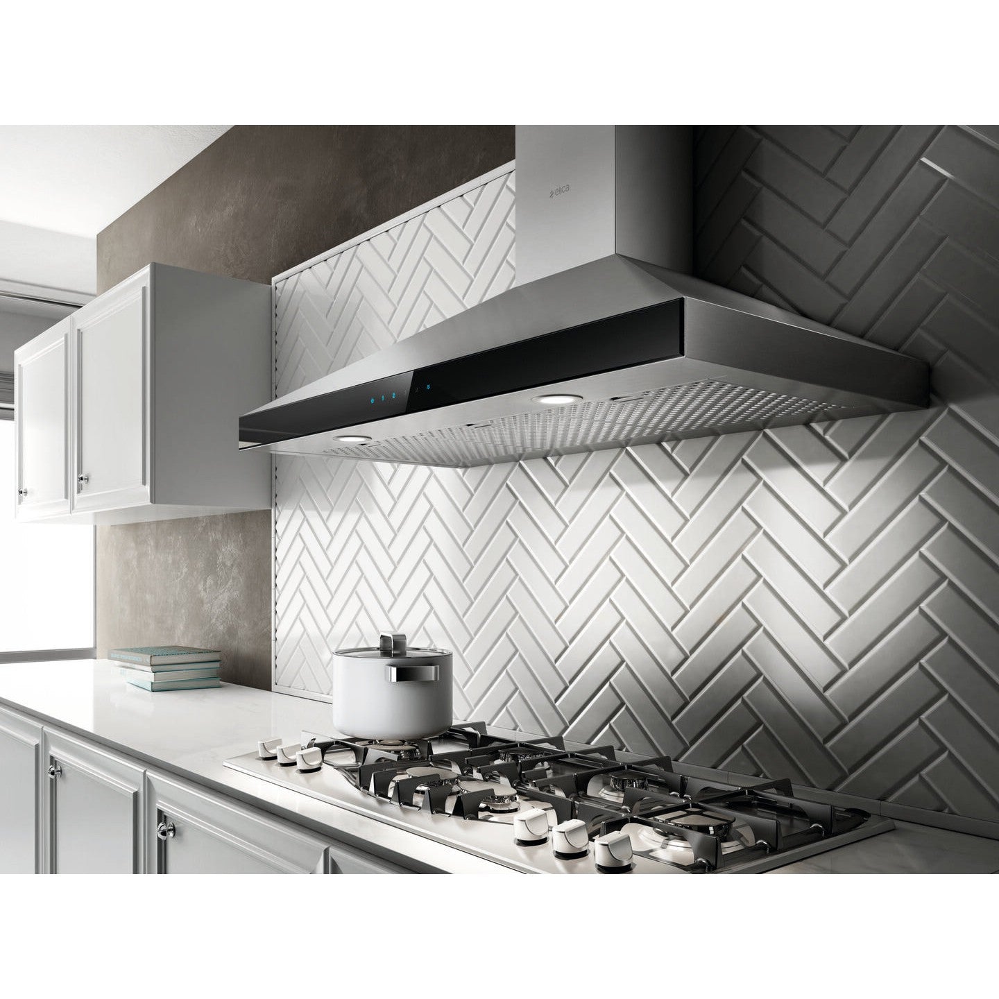 Elica Varna 36" Stainless Steel & Black Glass 3-Speed Capacitive Touch Wall Mount Range Hood