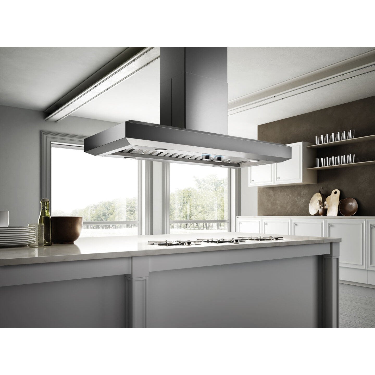 Elica Vavano Island 42" Stainless Steel 4-Speed Retractable Rotating Knobs Island Range Hood