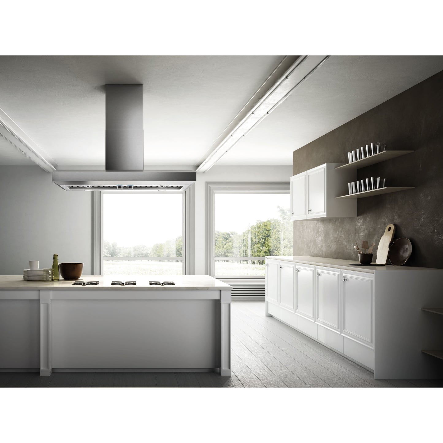 Elica Vavano Island 42" Stainless Steel 4-Speed Retractable Rotating Knobs Island Range Hood