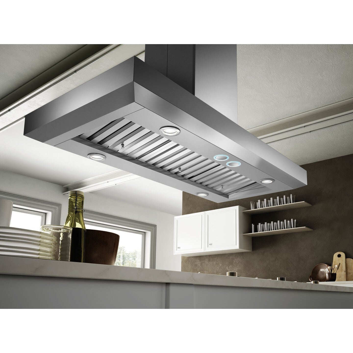 Elica Vavano Island 48" Stainless Steel 4-Speed Retractable Rotating Knobs Island Range Hood