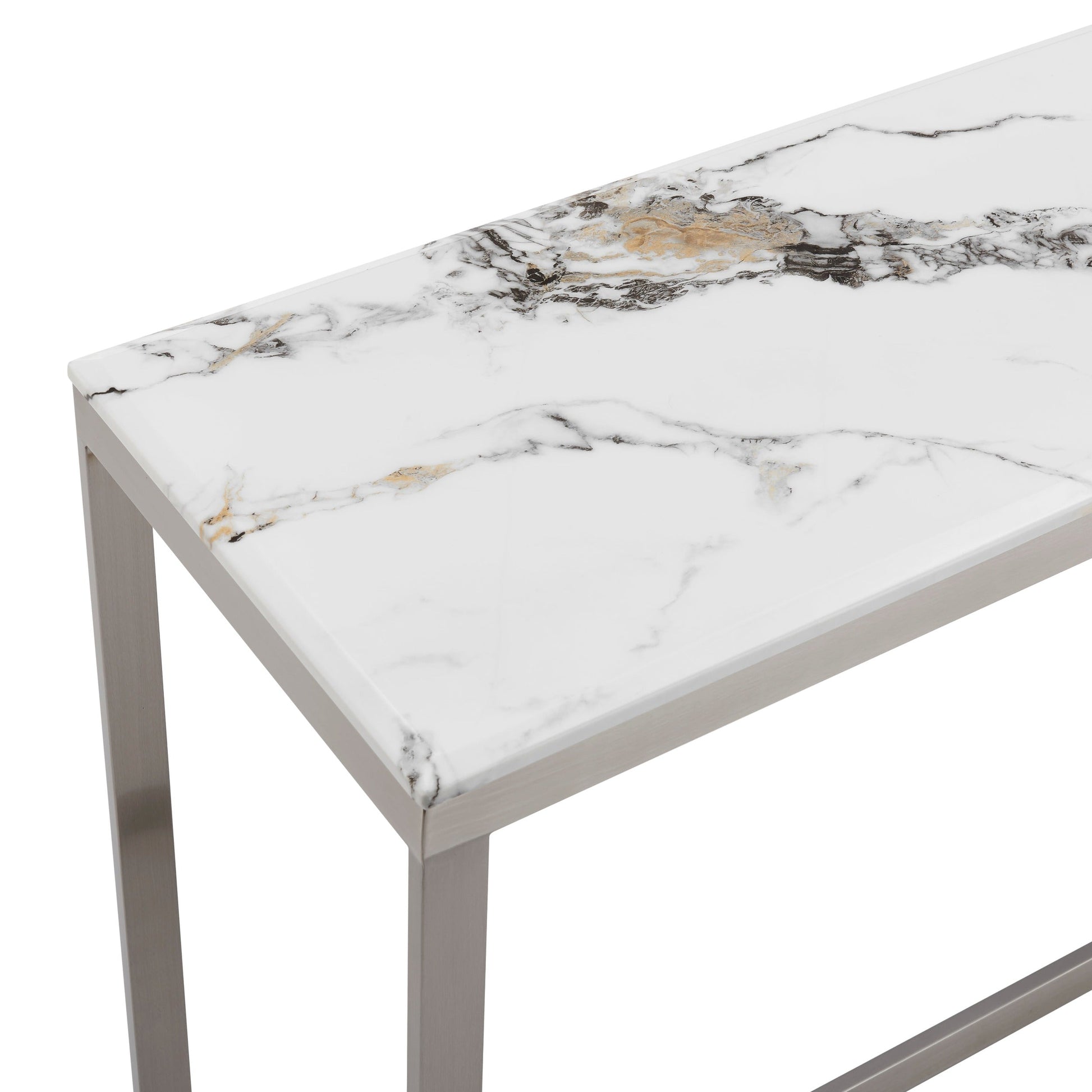 Finesse Decor Aristo Luxe Chrome Iron Metal Frame Faux Marble Top Console Table