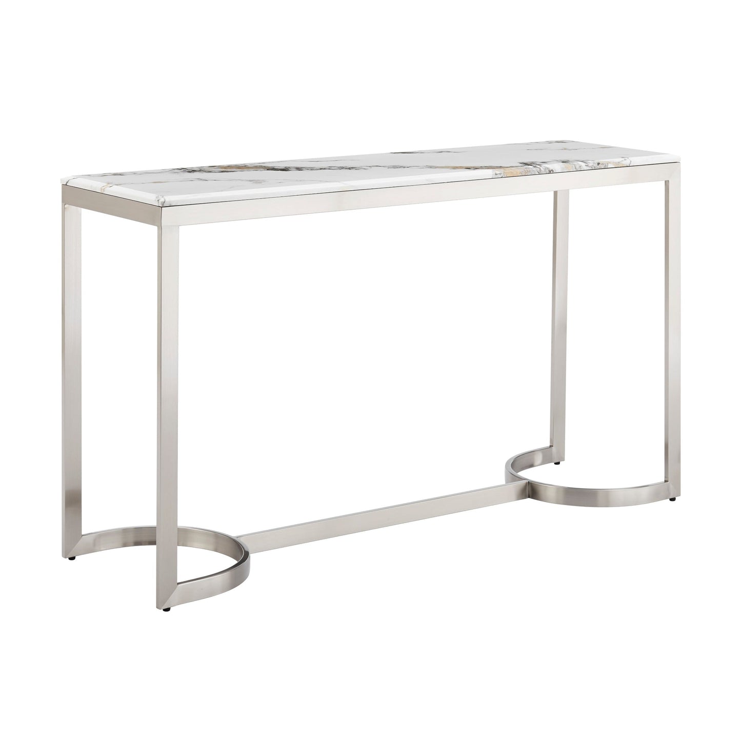 Finesse Decor Aristo Luxe Chrome Iron Metal Frame Faux Marble Top Console Table